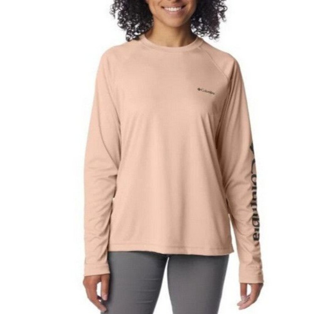 NWT Columbia  Omni-Shade 50 UPF Long Sleeve Sun Tee Peach Blossom Size Small